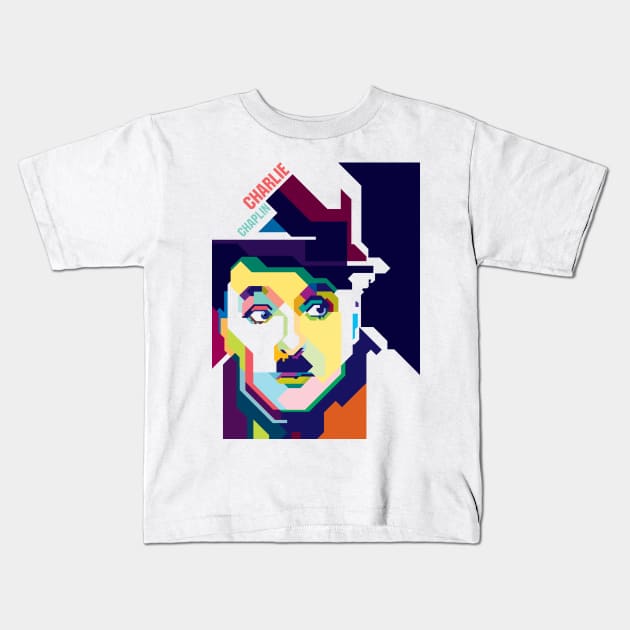 Charlie Chaplin in pop Art WPAP Kids T-Shirt by Mulyadi Walet